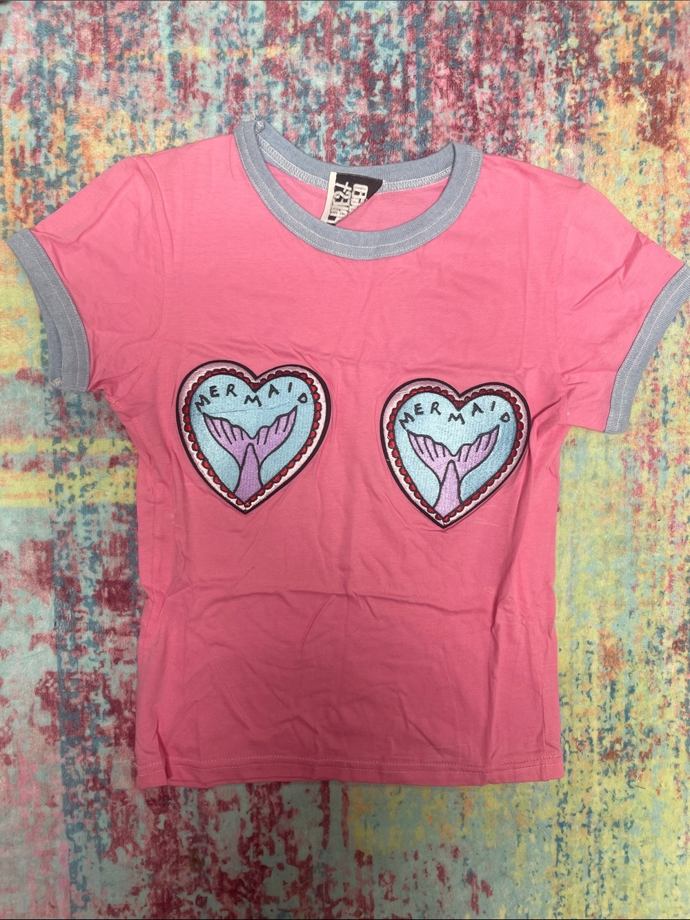 The Ragged Priest Pink Mermaid Heart Ringer Tee